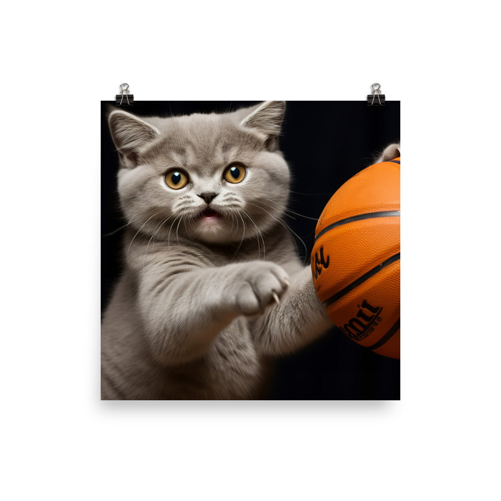British Shorthair Basketball Player Photo paper poster - PosterfyAI.com