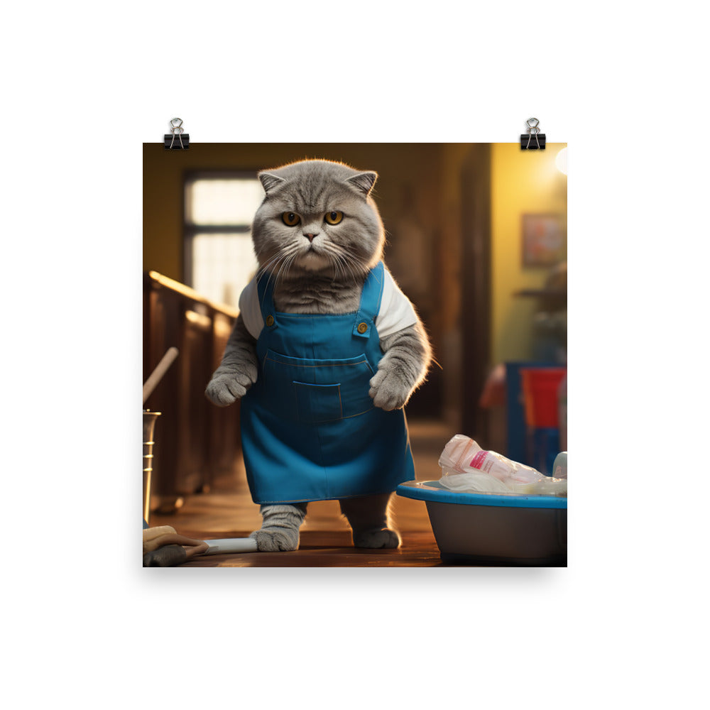 Scottish Fold Janitor Photo paper poster - PosterfyAI.com