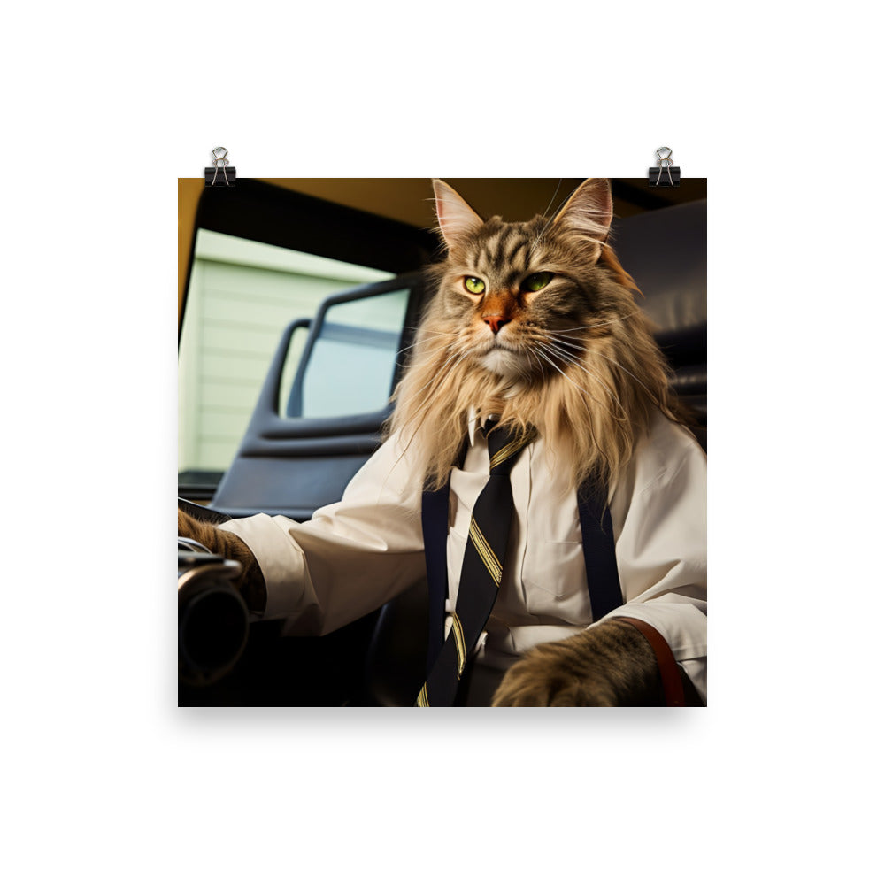 Maine Coon Transit Operator Photo paper poster - PosterfyAI.com