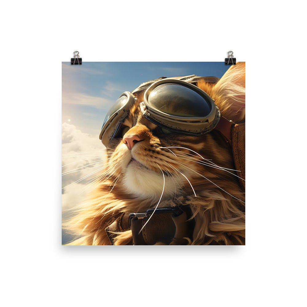 Maine Coon Pilot Photo paper poster - PosterfyAI.com