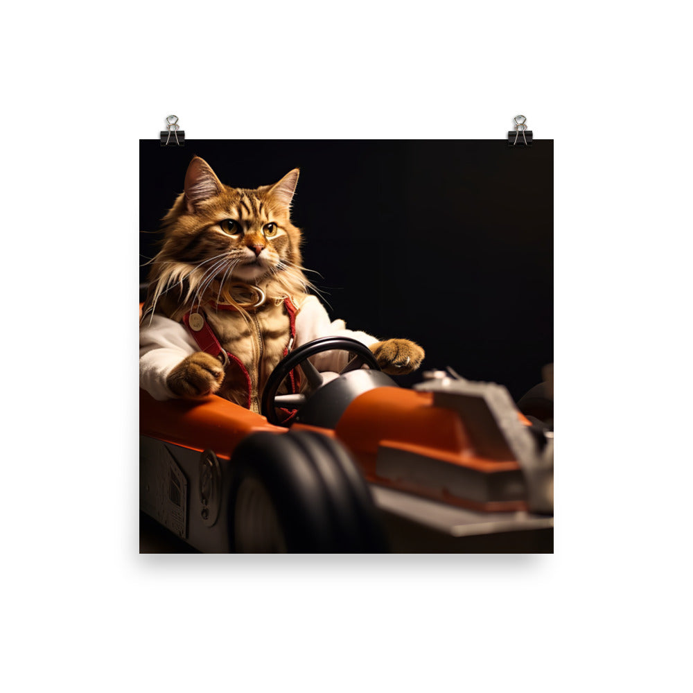 Maine Coon Motorsport Athlete Photo paper poster - PosterfyAI.com