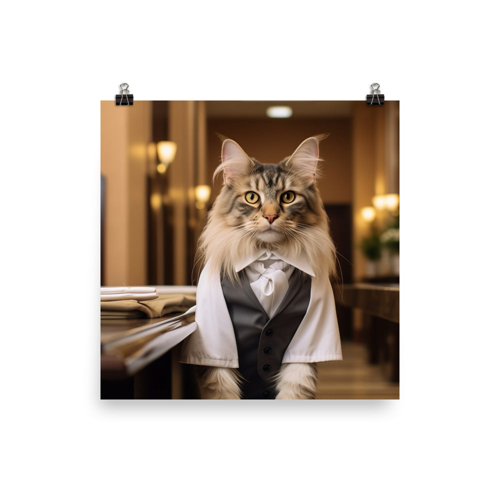 Maine Coon Hotel Staff Photo paper poster - PosterfyAI.com