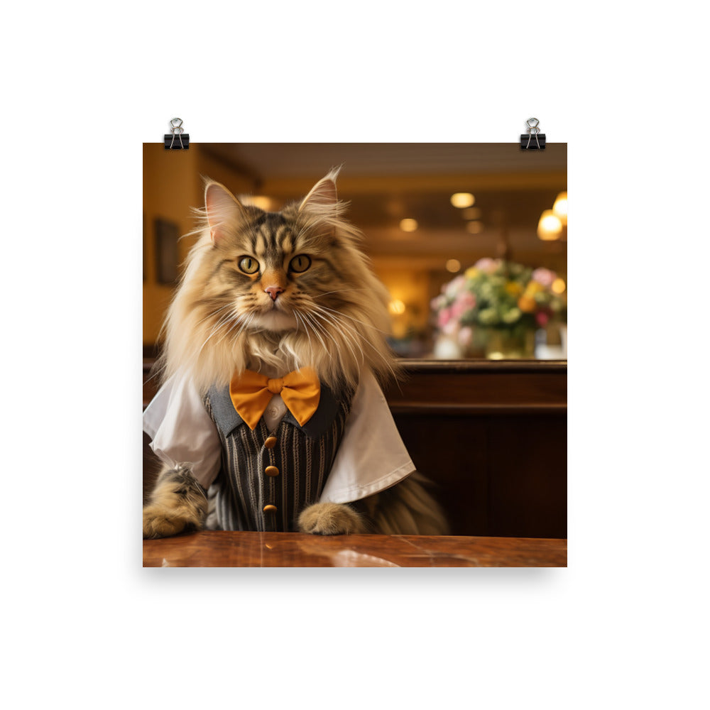 Maine Coon Hotel Staff Photo paper poster - PosterfyAI.com