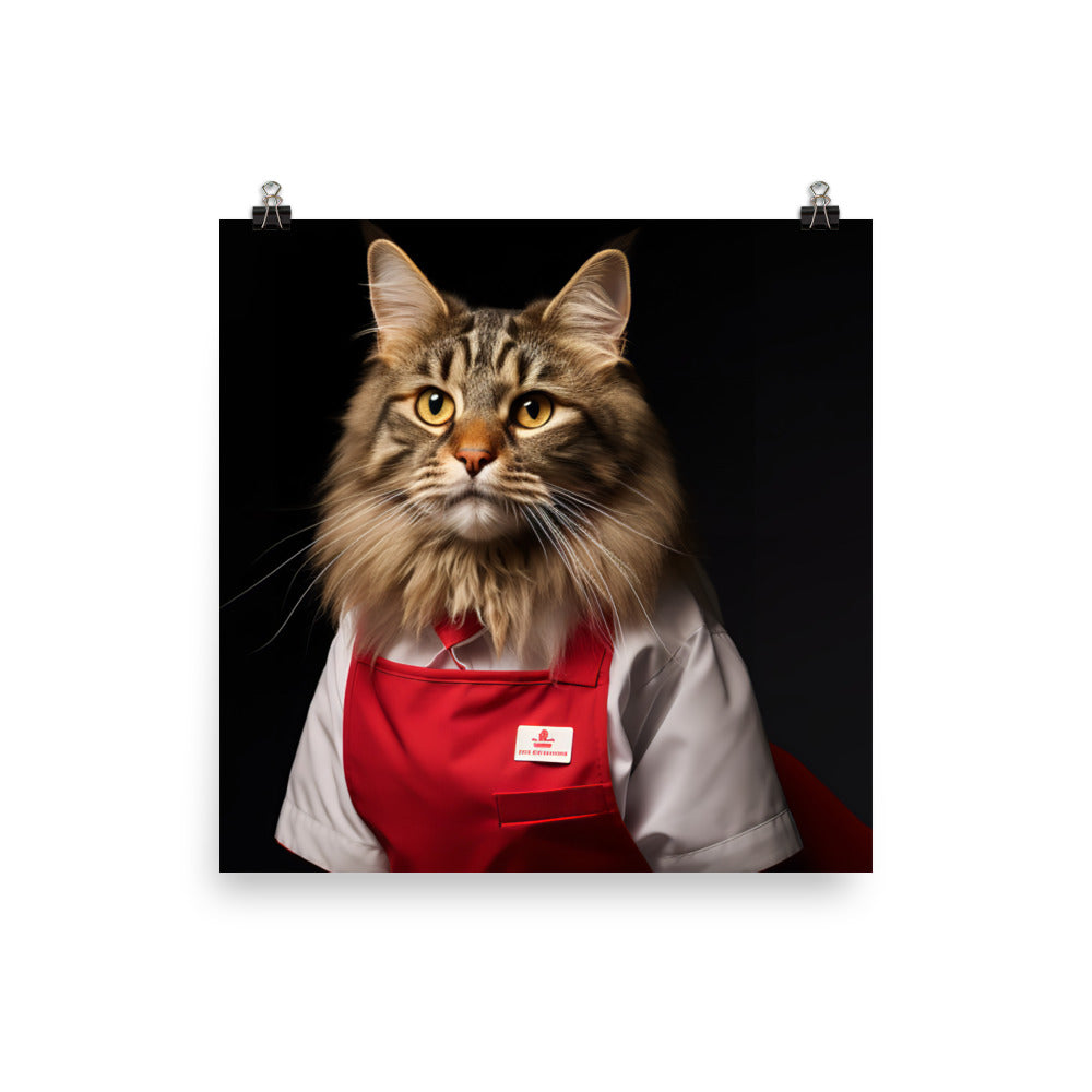 Maine Coon Fast Food Crew Photo paper poster - PosterfyAI.com