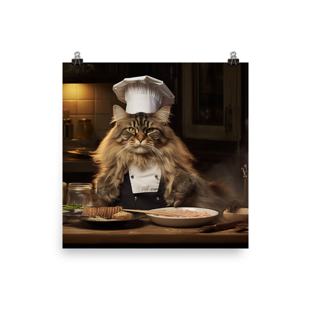 Maine Coon Chef Photo paper poster - PosterfyAI.com