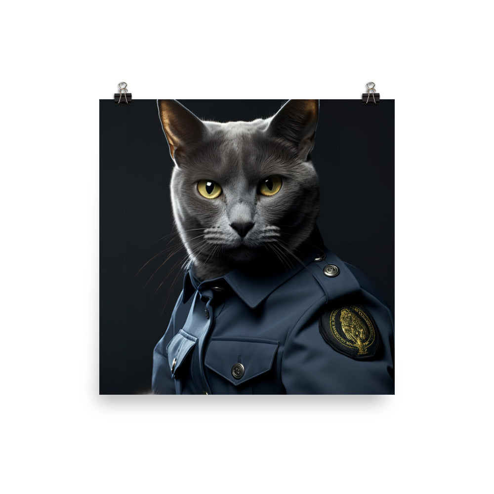 Russian Blue Security Officer Photo paper poster - PosterfyAI.com