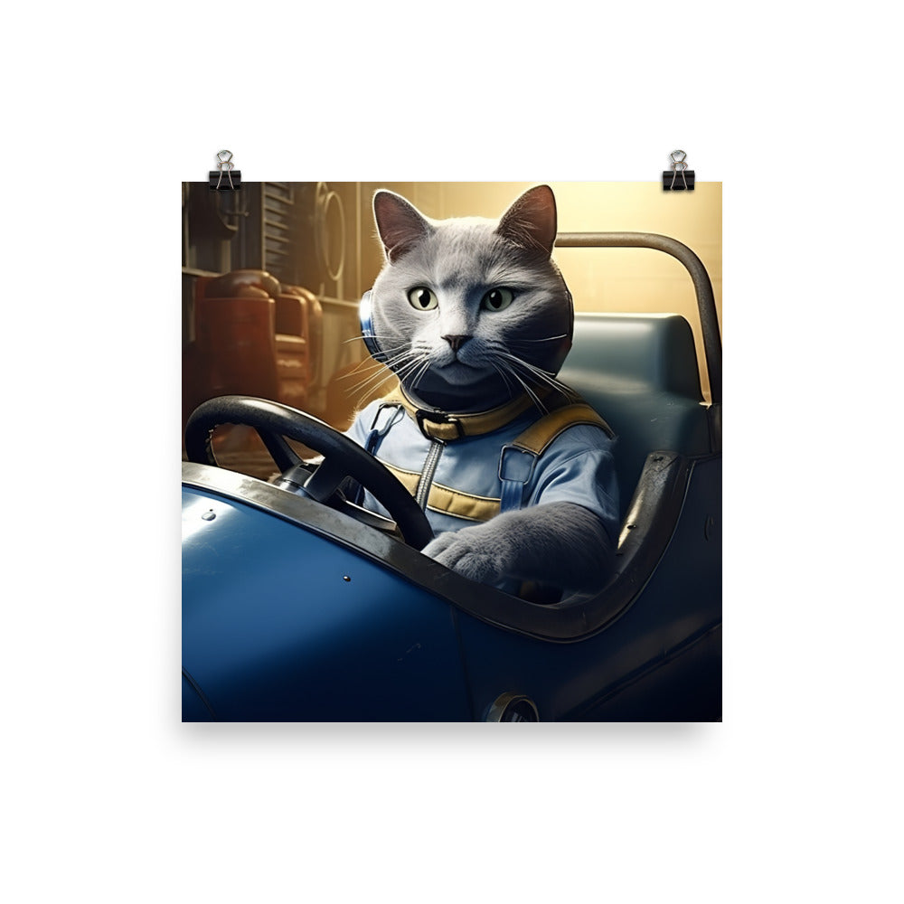 Russian Blue Motorsport Athlete Photo paper poster - PosterfyAI.com