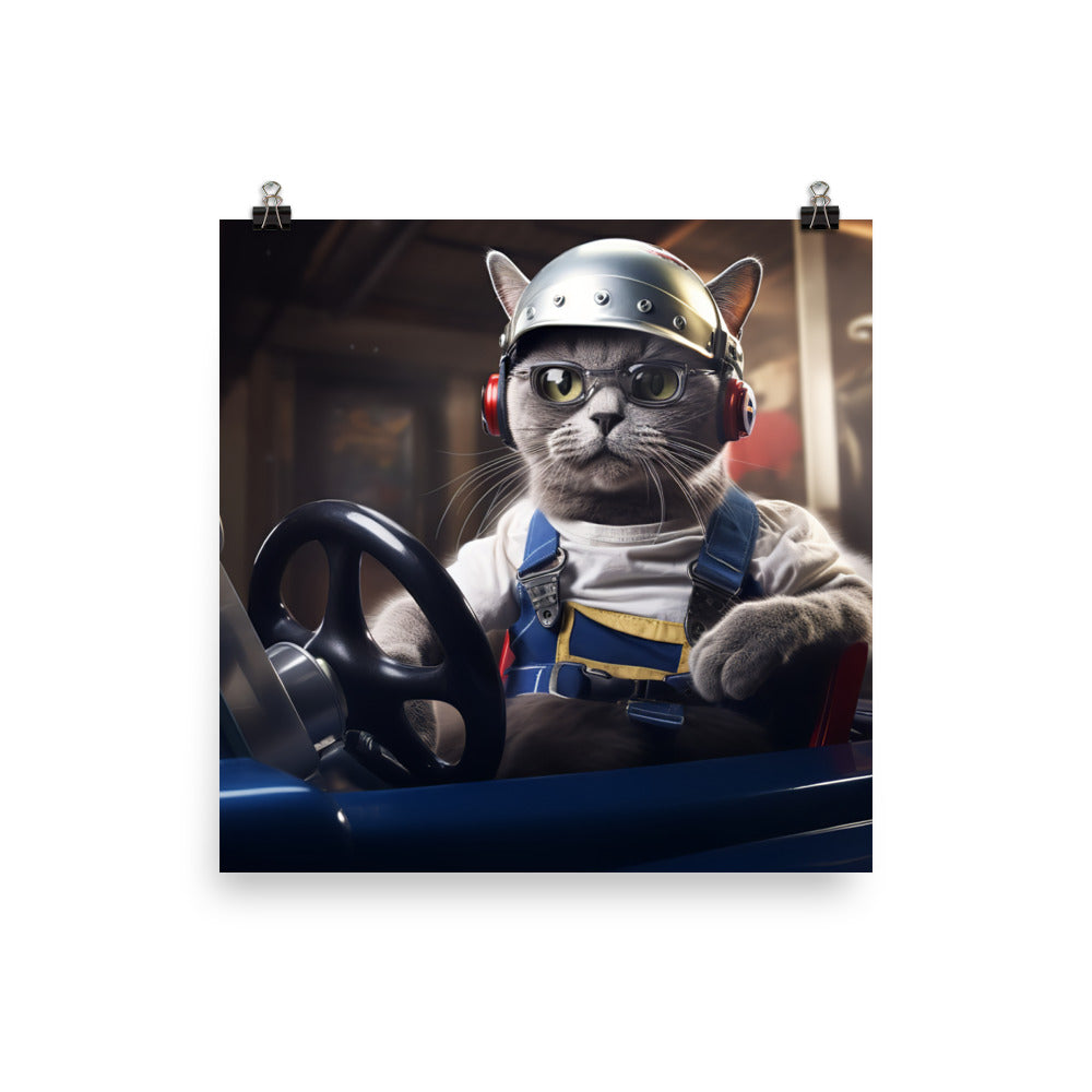 Russian Blue Motorsport Athlete Photo paper poster - PosterfyAI.com