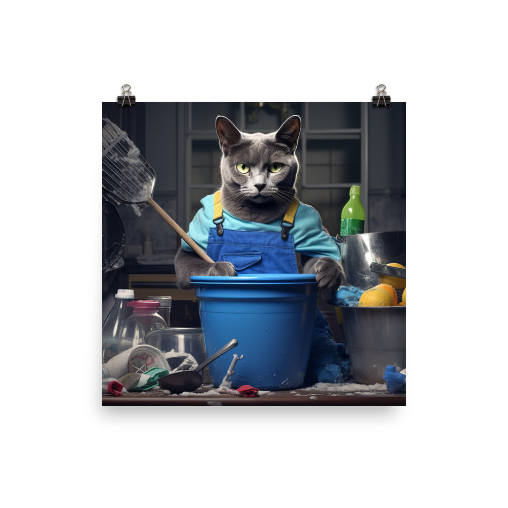 Russian Blue Janitor Photo paper poster - PosterfyAI.com