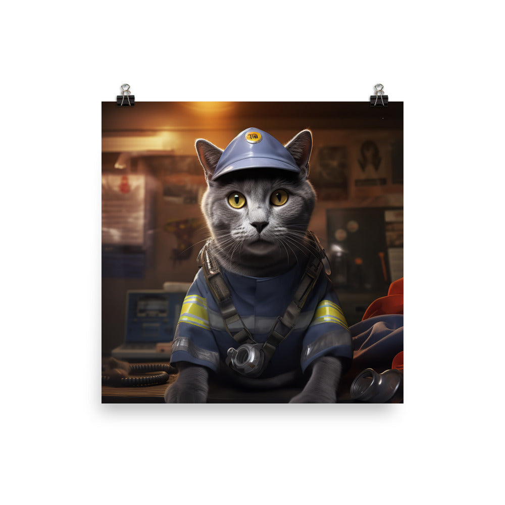 Russian Blue Firefighter Photo paper poster - PosterfyAI.com