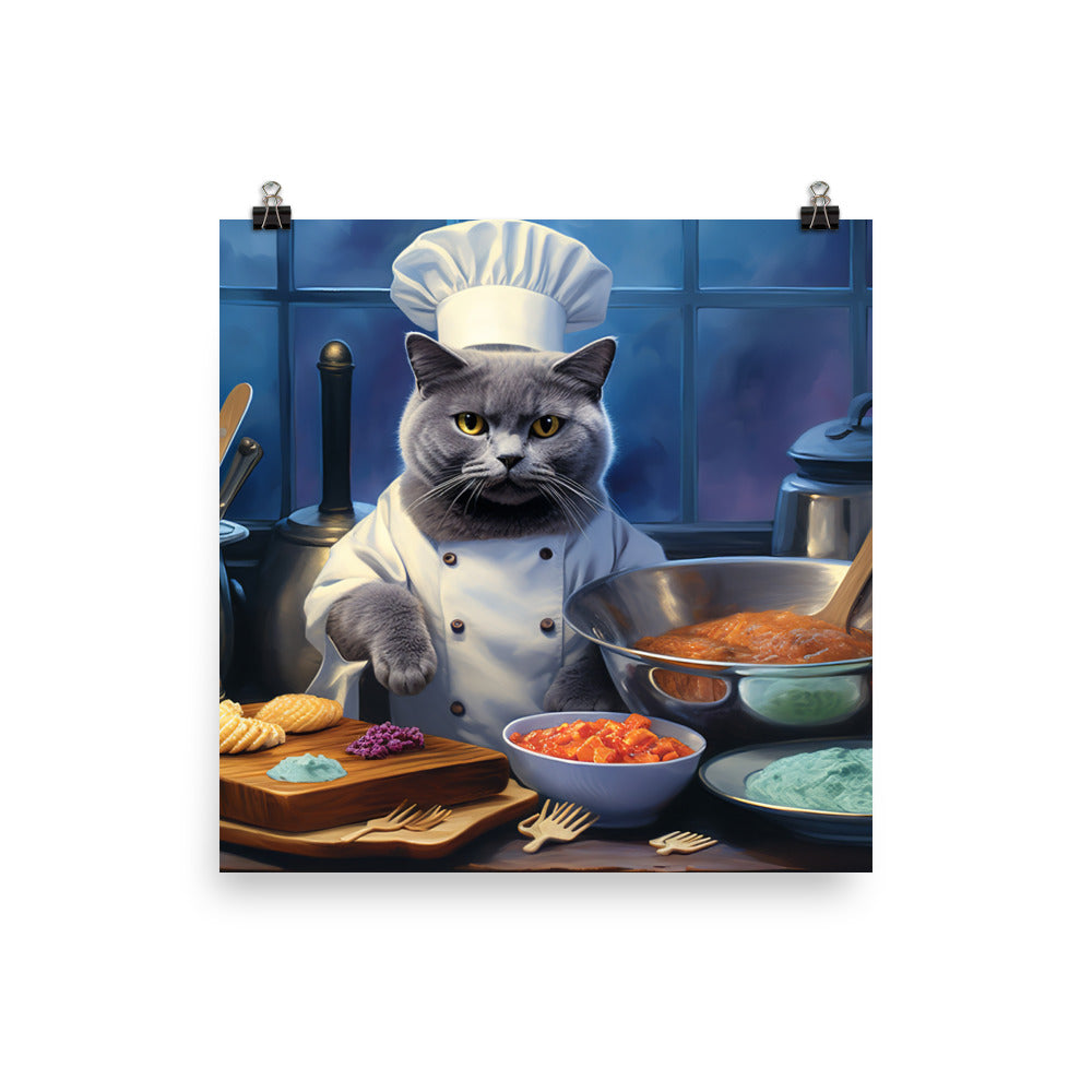 Russian Blue Chef Photo paper poster - PosterfyAI.com