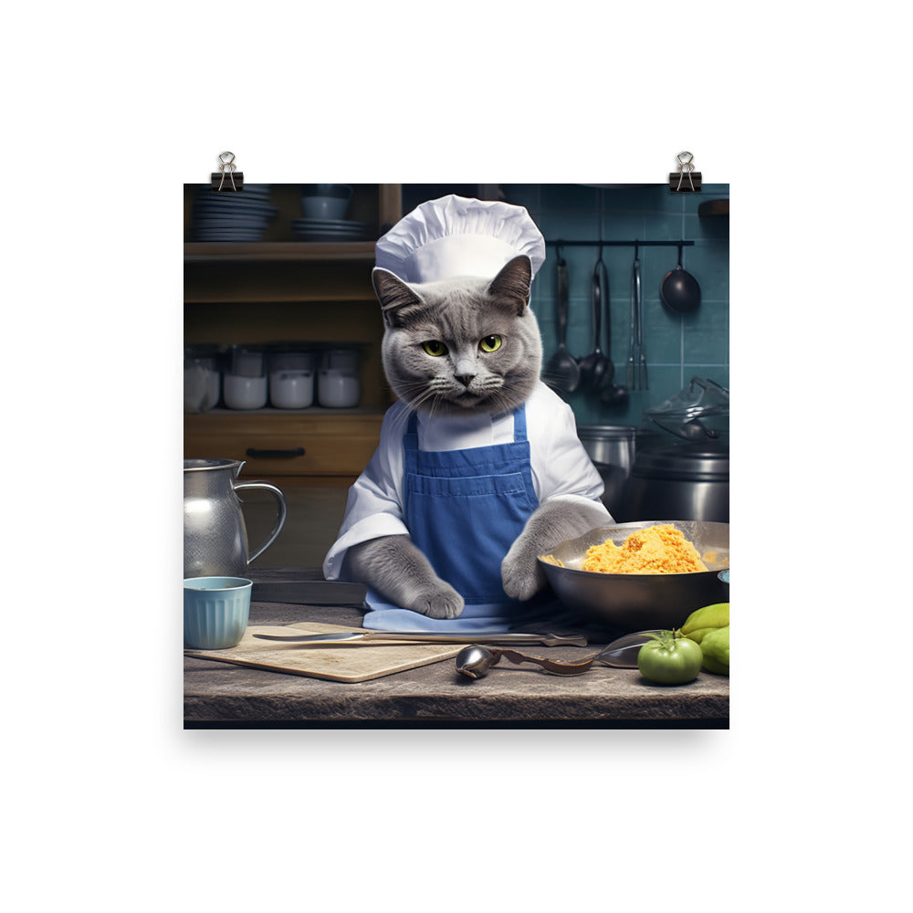 Russian Blue Chef Photo paper poster - PosterfyAI.com