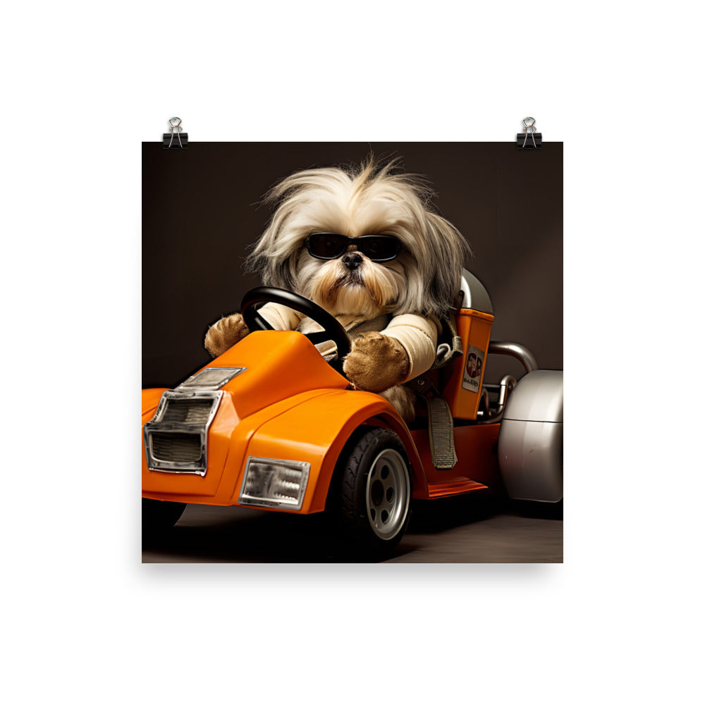 Lhasa Apso Motorsport Athlete Photo paper poster - PosterfyAI.com