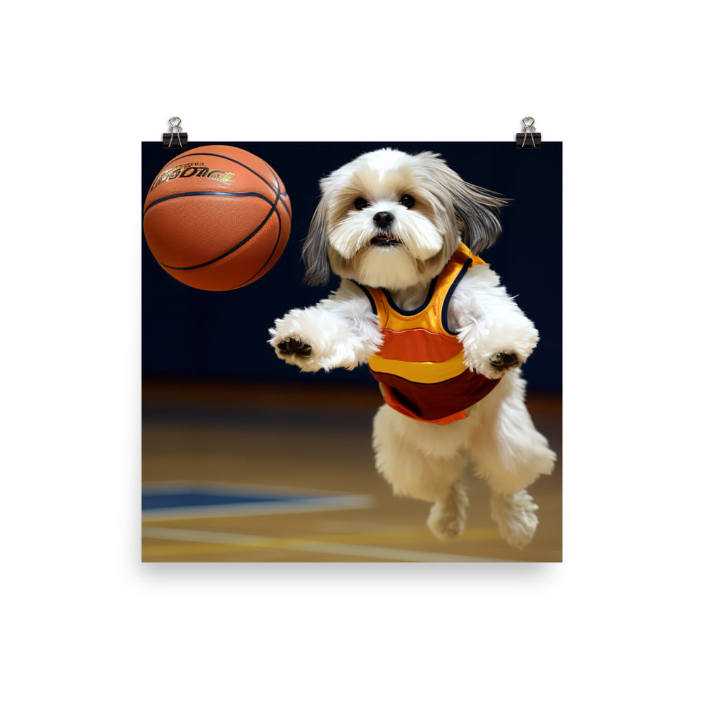 Lhasa Apso Basketball Player Photo paper poster - PosterfyAI.com