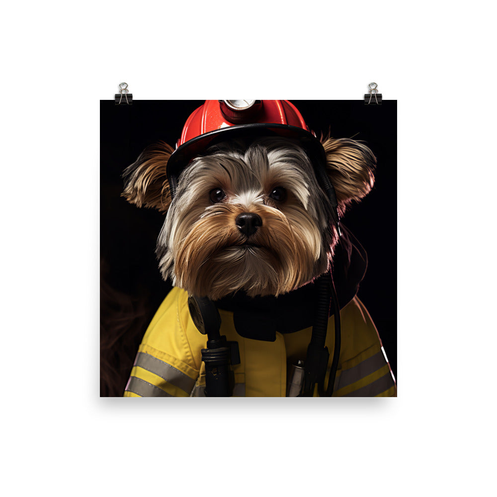 Yorkshire Terrier Firefighter Photo paper poster - PosterfyAI.com