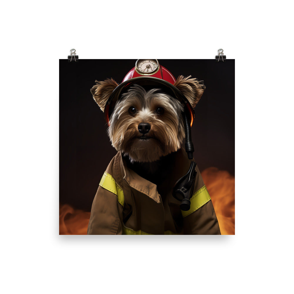 Yorkshire Terrier Firefighter Photo paper poster - PosterfyAI.com