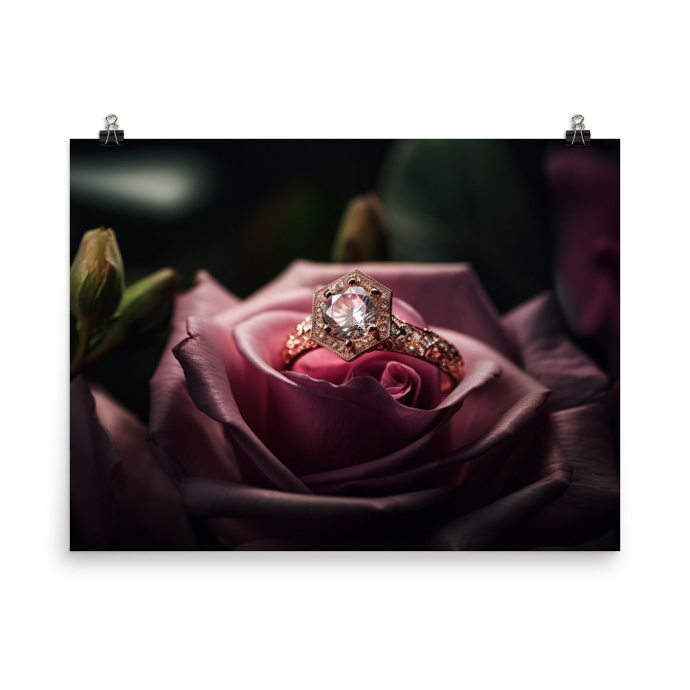 A pink diamond set in a rose gold band photo paper poster - Posterfy.AI