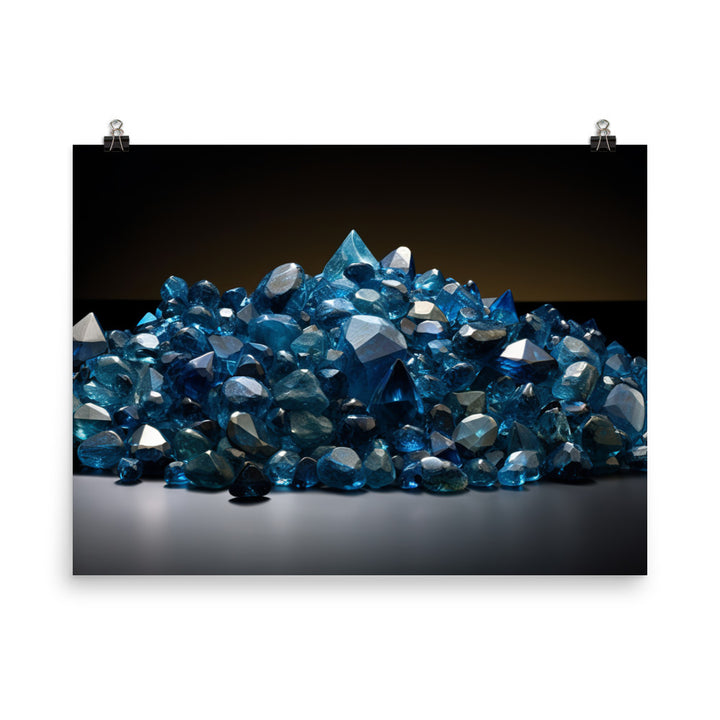 A pile of variously sized blue diamonds photo paper poster - Posterfy.AI