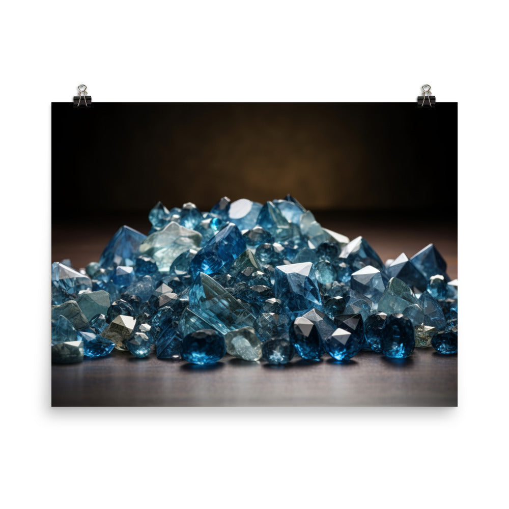 A pile of variously sized blue diamonds photo paper poster - Posterfy.AI