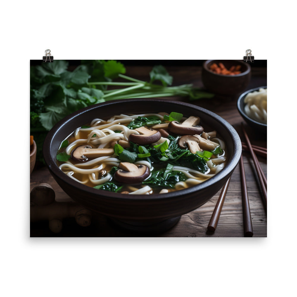 Vegetarian Udon Soup with Shiitake Mushrooms photo paper poster - Posterfy.AI