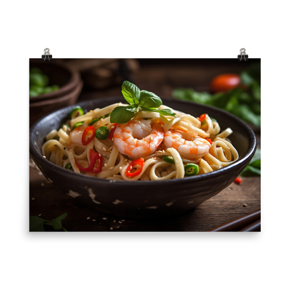 Spicy Udon Noodle Salad with Shrimp photo paper poster - Posterfy.AI