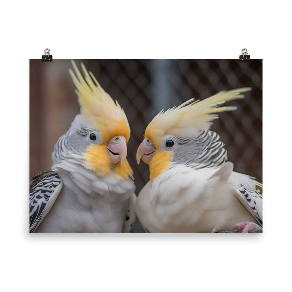 Cute and Curious Cockatiels photo paper poster - Posterfy.AI