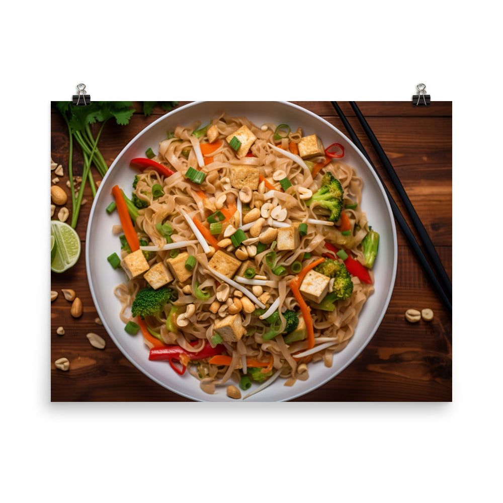 Vegetable Pad Thai with Tofu and Cashews photo paper poster - Posterfy.AI