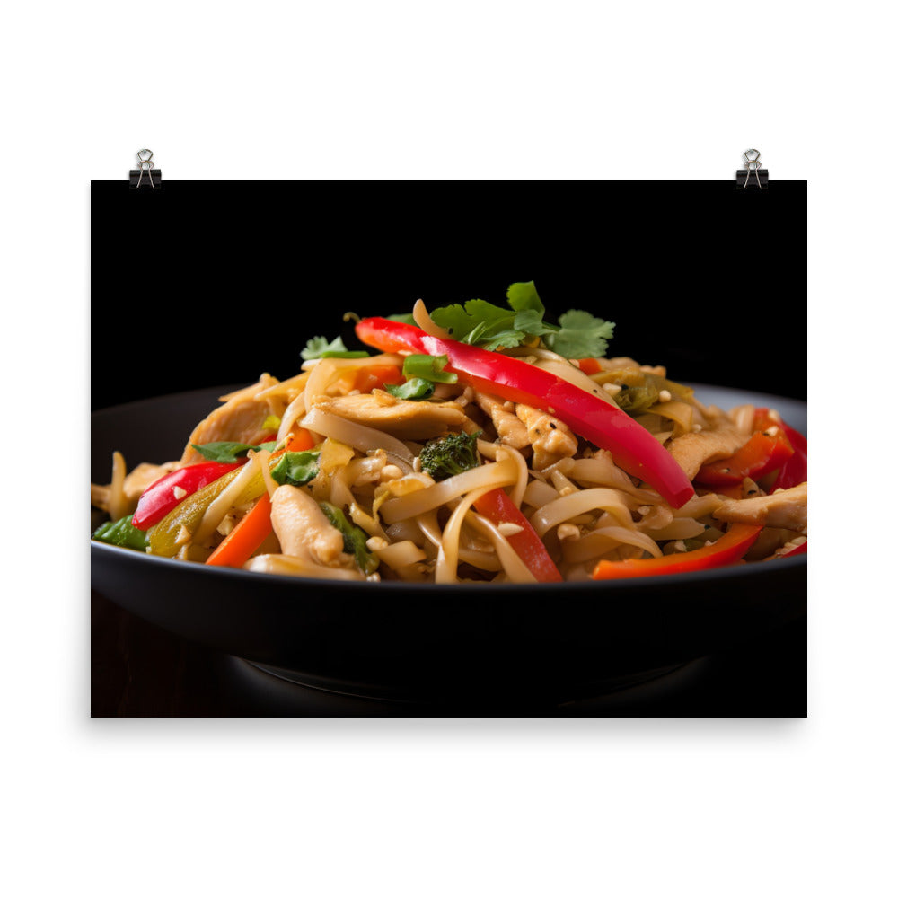 Spicy Pad Thai with Chicken and Peppers photo paper poster - Posterfy.AI