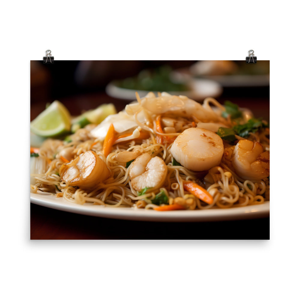 Pad Thai with Scallops and Squid photo paper poster - Posterfy.AI