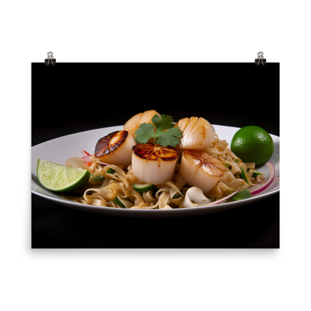 Pad Thai with Scallops and Squid photo paper poster - Posterfy.AI