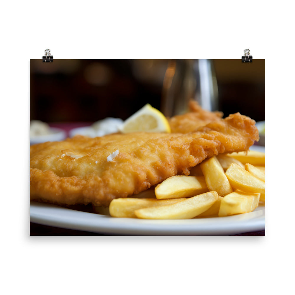 Fish and chips freshly fried to perfection photo paper poster - Posterfy.AI