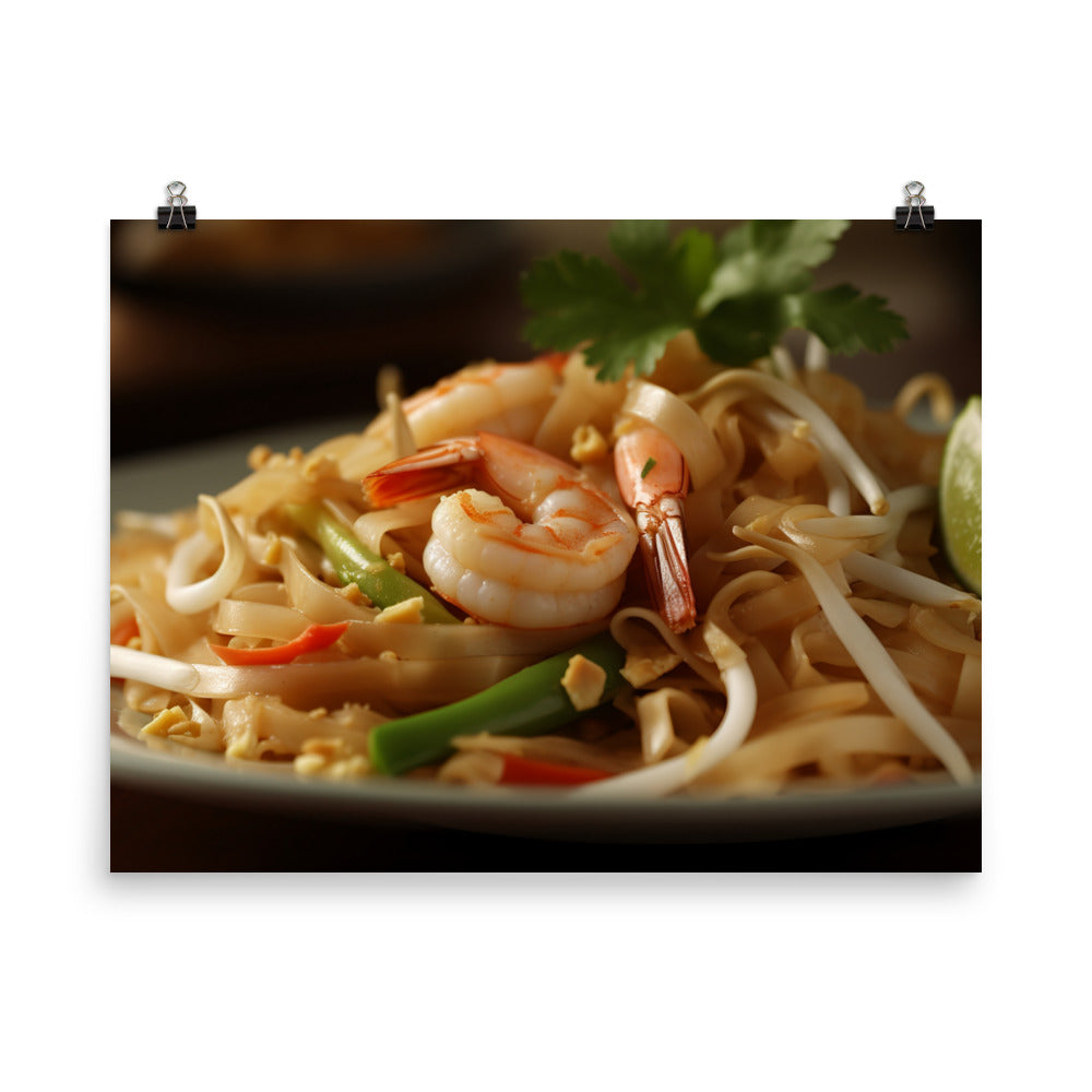 Delicious Pad Thai with Shrimp and Vegetables photo paper poster - Posterfy.AI
