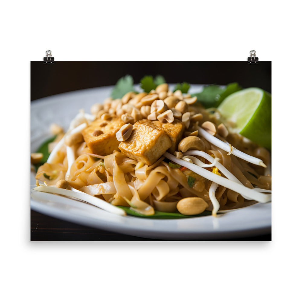 Authentic Pad Thai with Tofu and Peanuts photo paper poster - Posterfy.AI