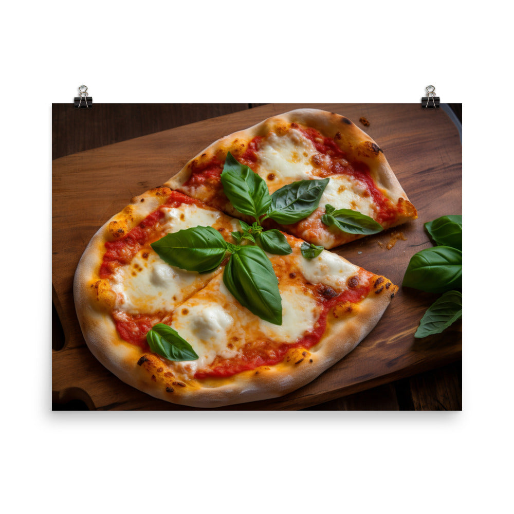 A Margherita Pizza with Fresh Basil photo paper poster - Posterfy.AI