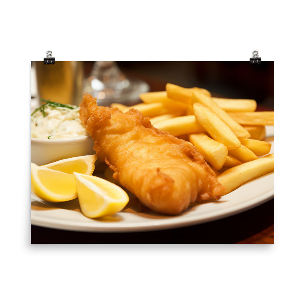 A delicious combination of fish and chips photo paper poster - Posterfy.AI