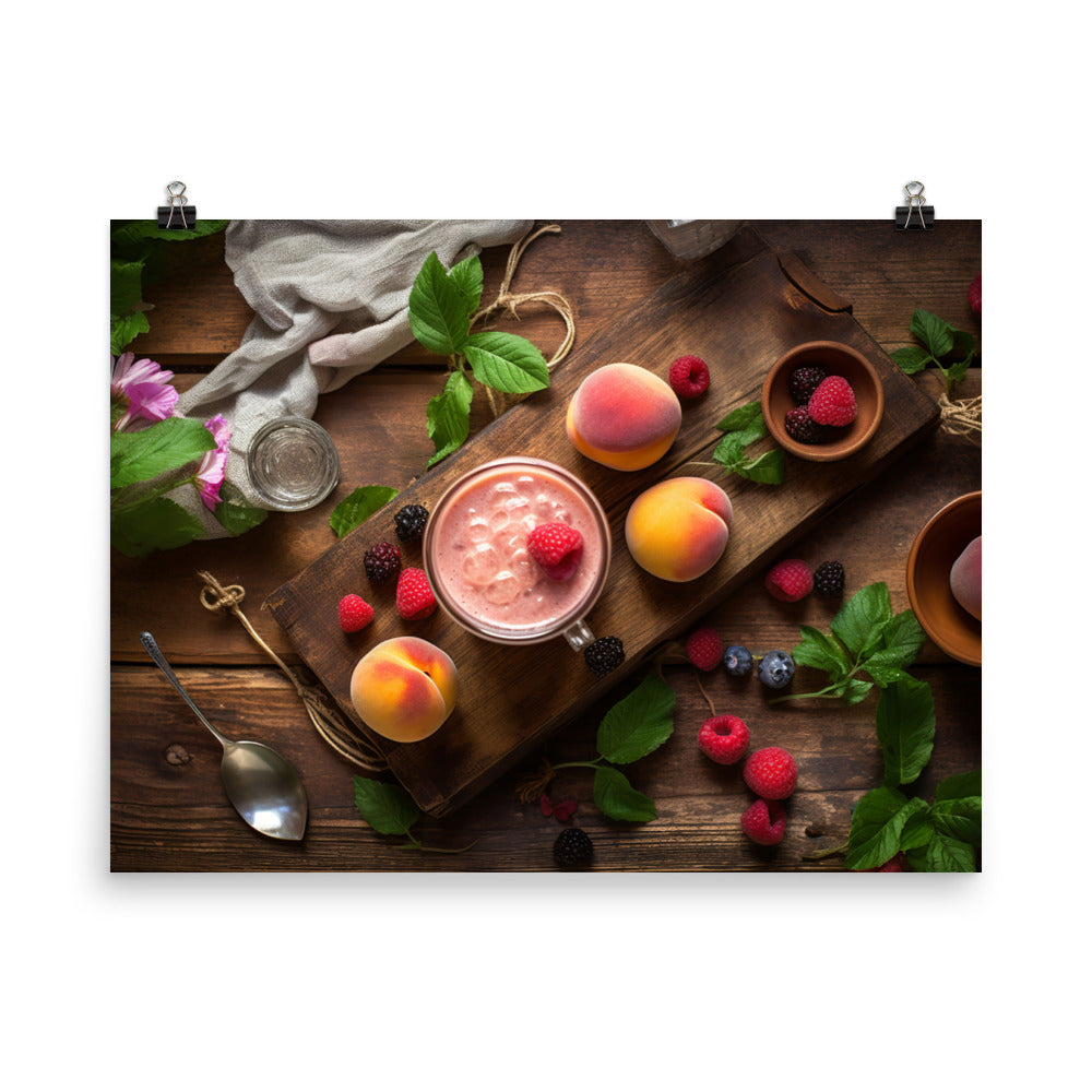 Peach raspberry smoothie photo paper poster - Posterfy.AI