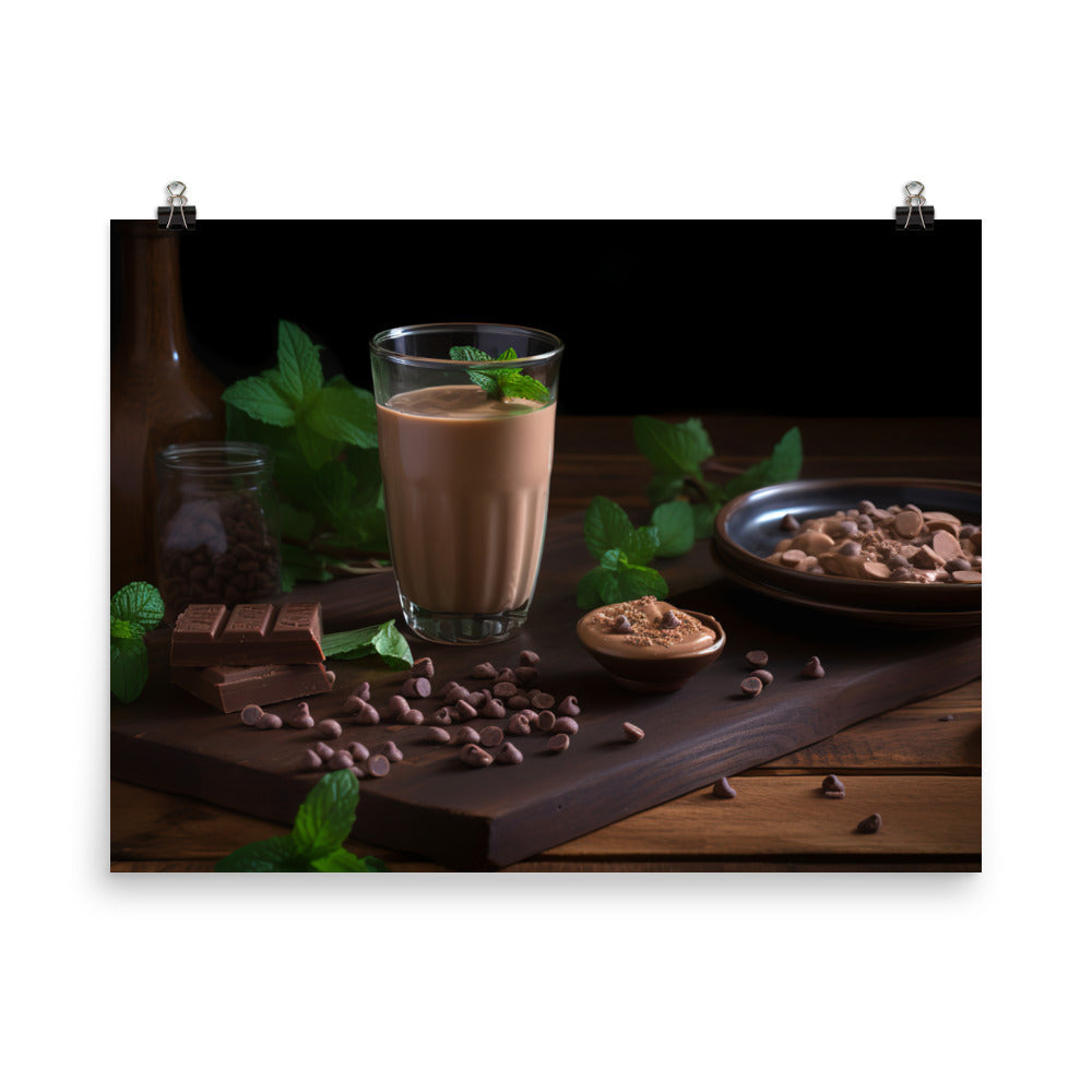 A glass of chocolate peanut butter smoothie photo paper poster - Posterfy.AI