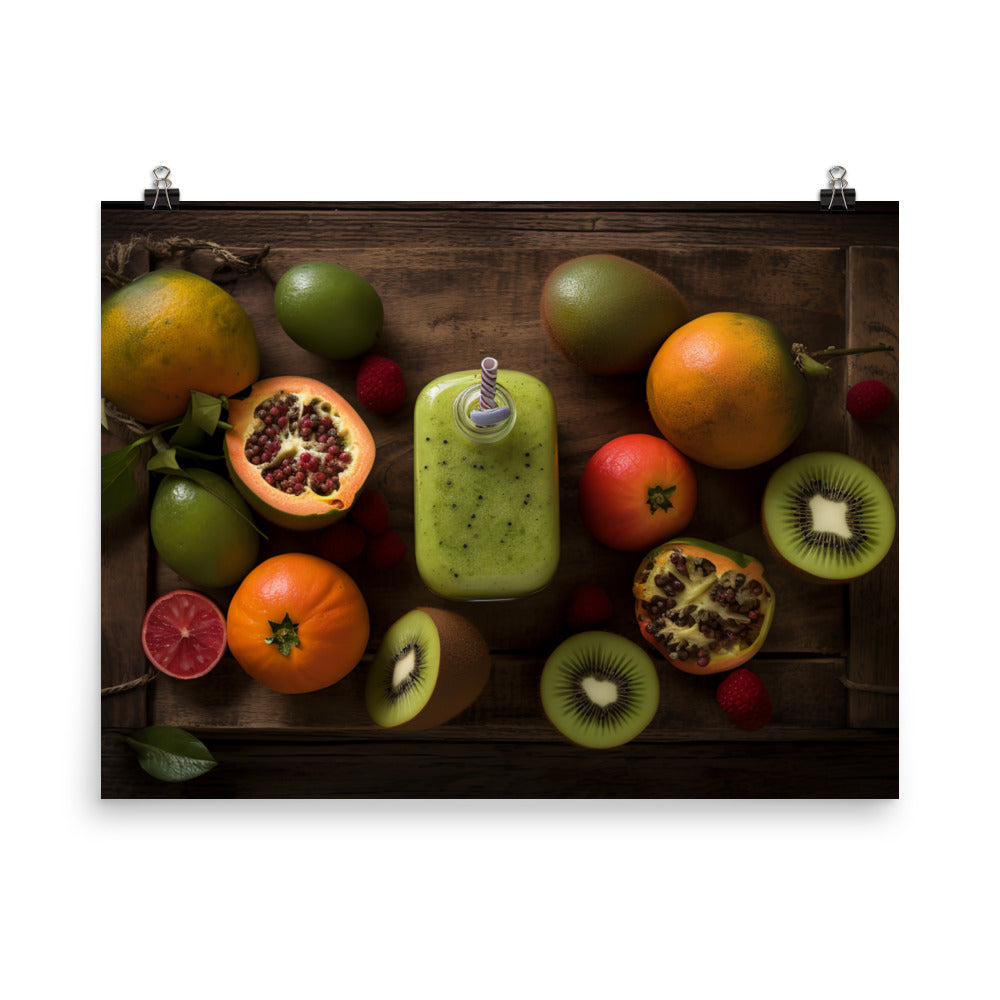 A pitcher of tropical green smoothie photo paper poster - Posterfy.AI