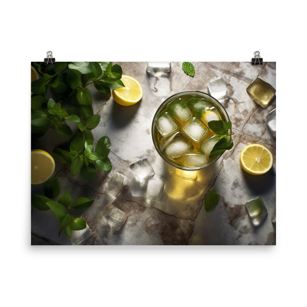 Refreshing green tea on ice photo paper poster - Posterfy.AI