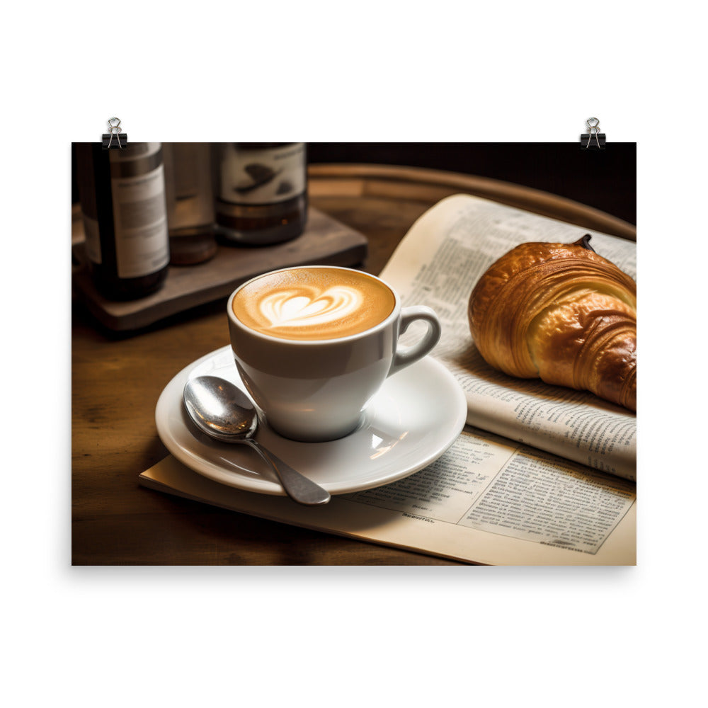 Cappuccino with a saucer and spoon photo paper poster - Posterfy.AI