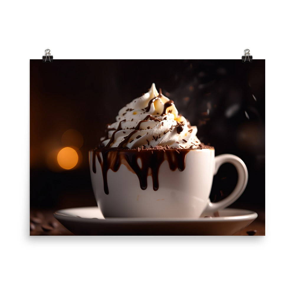 A steaming cup of mocha photo paper poster - Posterfy.AI