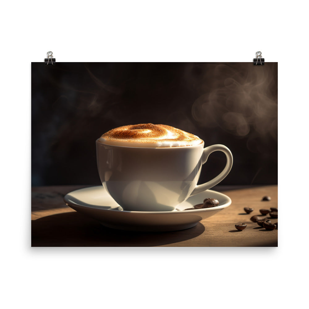 Creamy Macchiato in a Ceramic Cup photo paper poster - Posterfy.AI