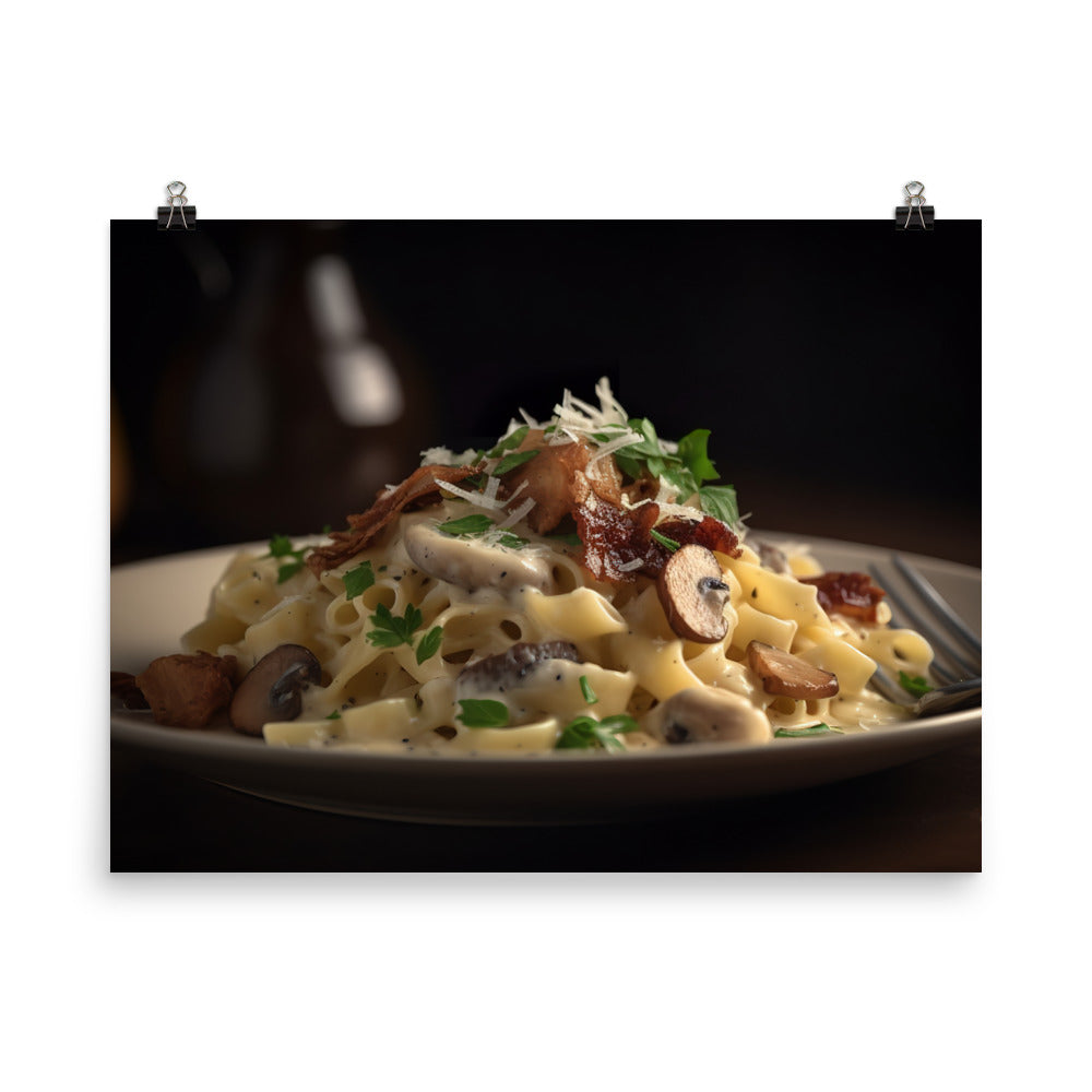 Pasta dish featuring Parmesan cheese photo paper poster - Posterfy.AI