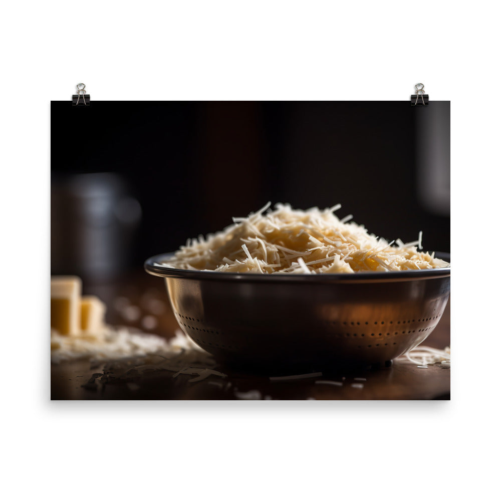 Freshly grated Parmesan cheese photo paper poster - Posterfy.AI