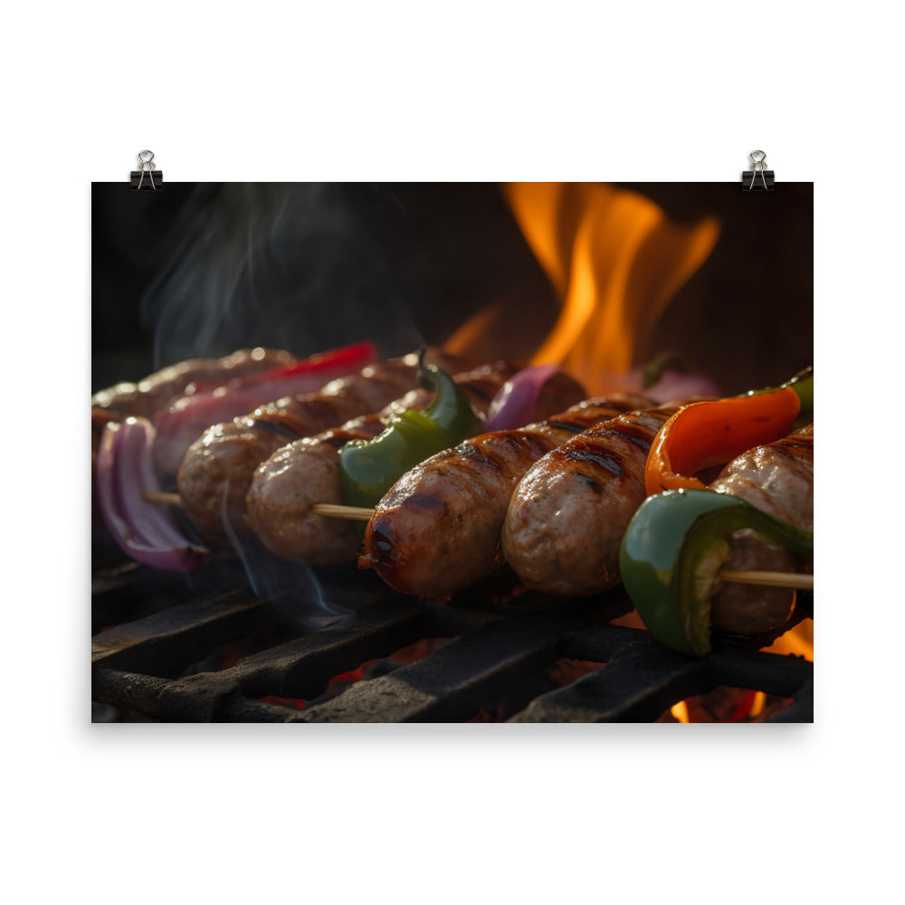 Sizzling Sausage Skewers photo paper poster - Posterfy.AI