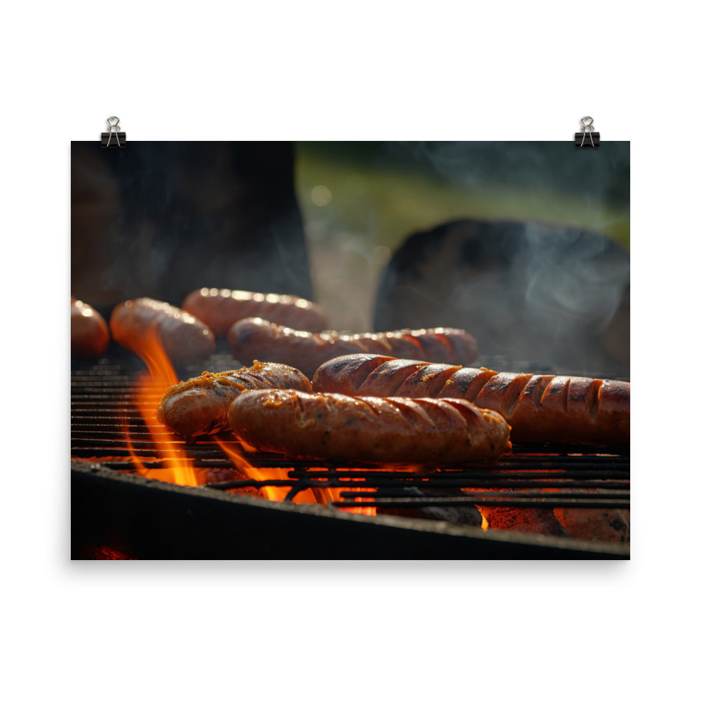 Grilled Sausage on an Open Flame photo paper poster - Posterfy.AI