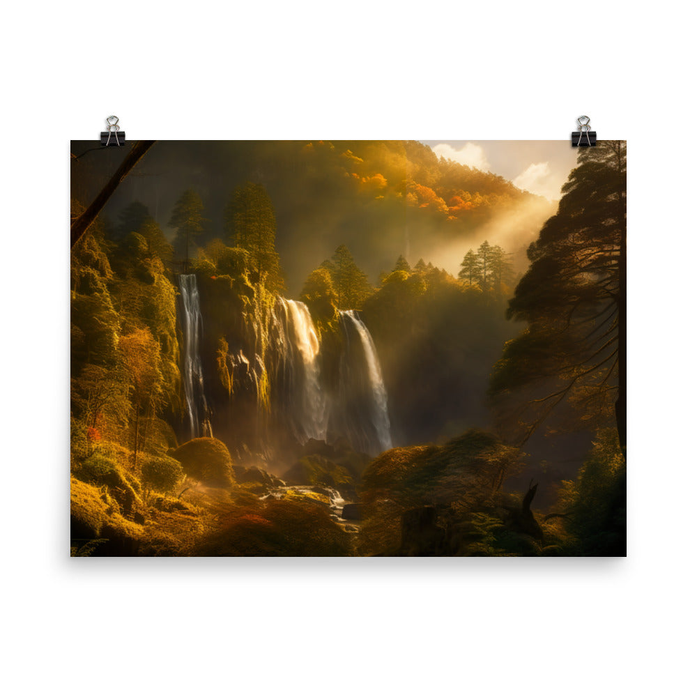 Nachi Falls Bathed in Golden Light photo  paper poster - Posterfy.AI