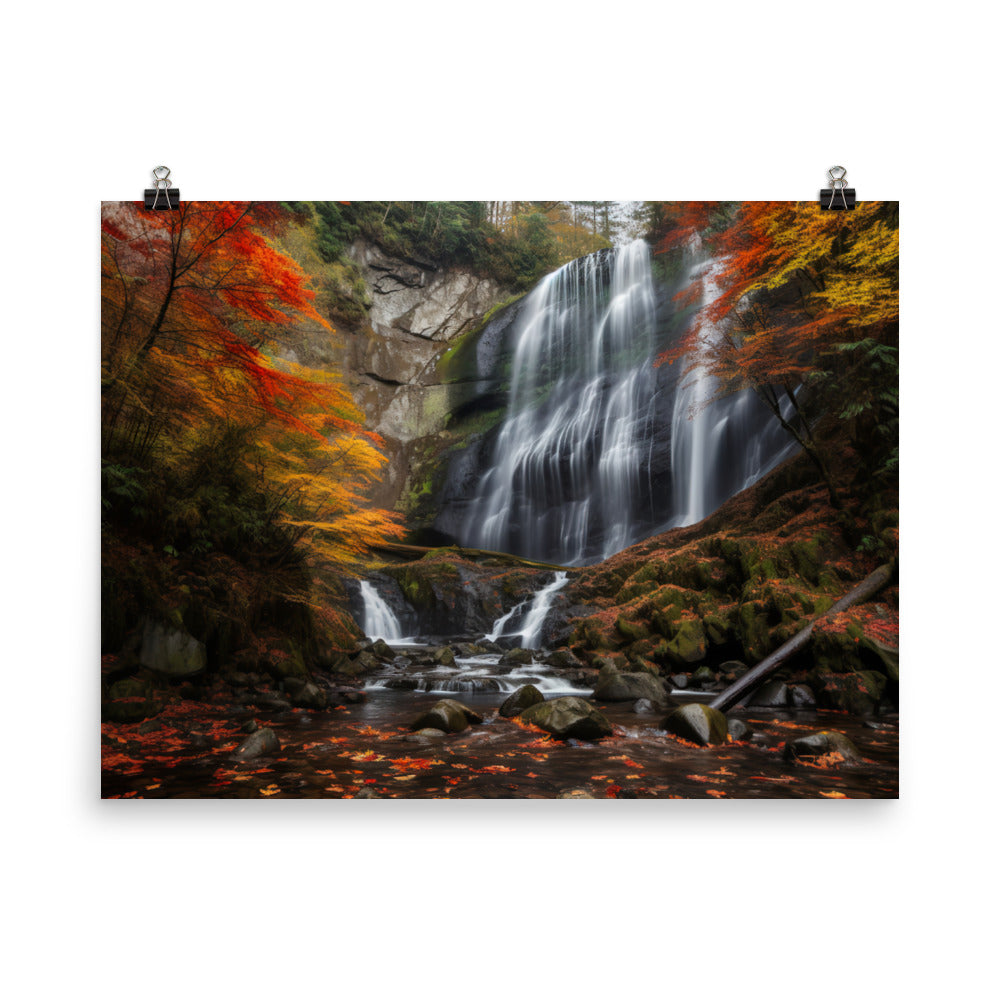 Nachi Falls Amidst Autumn Splendor photo  paper poster - Posterfy.AI