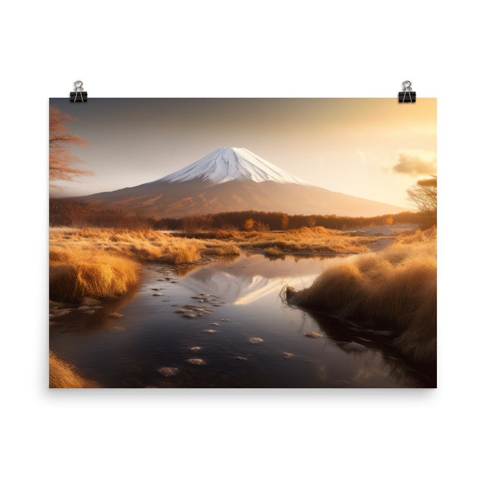 Golden Hour Glow on Mount Fuji photo  paper poster - Posterfy.AI