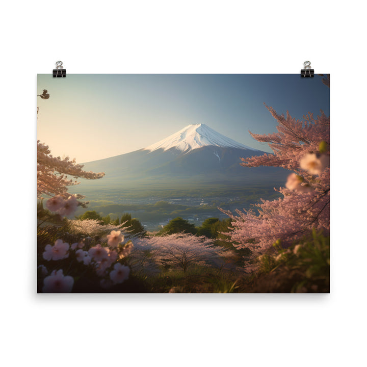 Enveloped in Cherry Blossoms at Mount Fuji photo  paper poster - Posterfy.AI